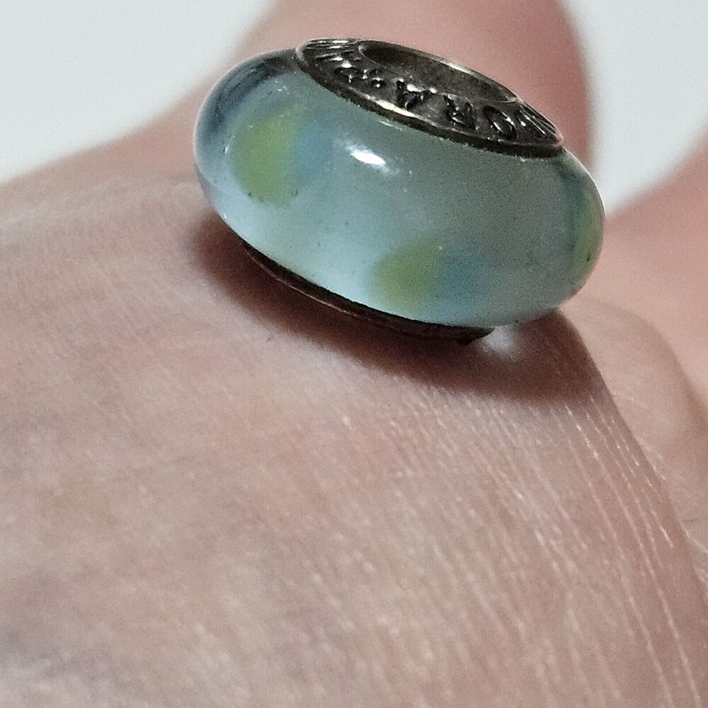 Genuine Pandora Charm Murano Glass Teal Polka Dots
